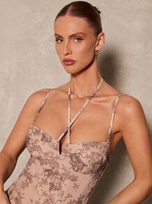 Glamine Vintage Floral Mesh Patchwork Underwire V-Neck Camisole For Women - Multicolor - View 6