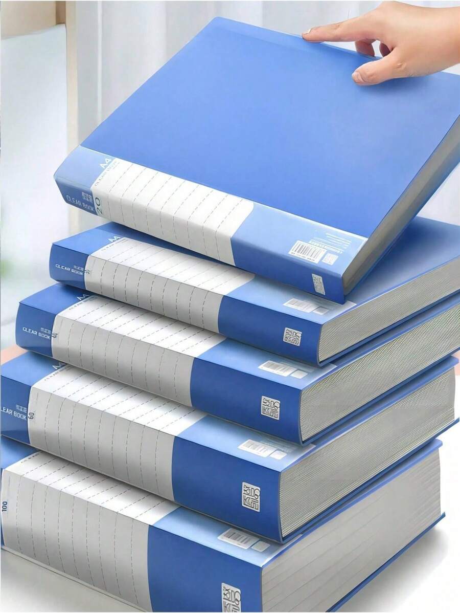 1pc A4 Size Blue Office Filing Folder With 100 Transparent Pockets,Back To School,School Supplies - Blue - View 1