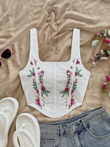 Soleia WYWH Women Herringbone Embroidered White Knit Jacquard Tank Top - Pink - View 6