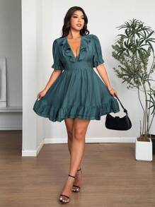 SHEIN Clasi 大码纯色休闲连衣裙，简约时尚，适合日常穿着 - 綠色 - 查看 3