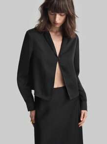 Ontre Women's Shirt Solid Color Simple Fashion Casual Daily - Black - View 1