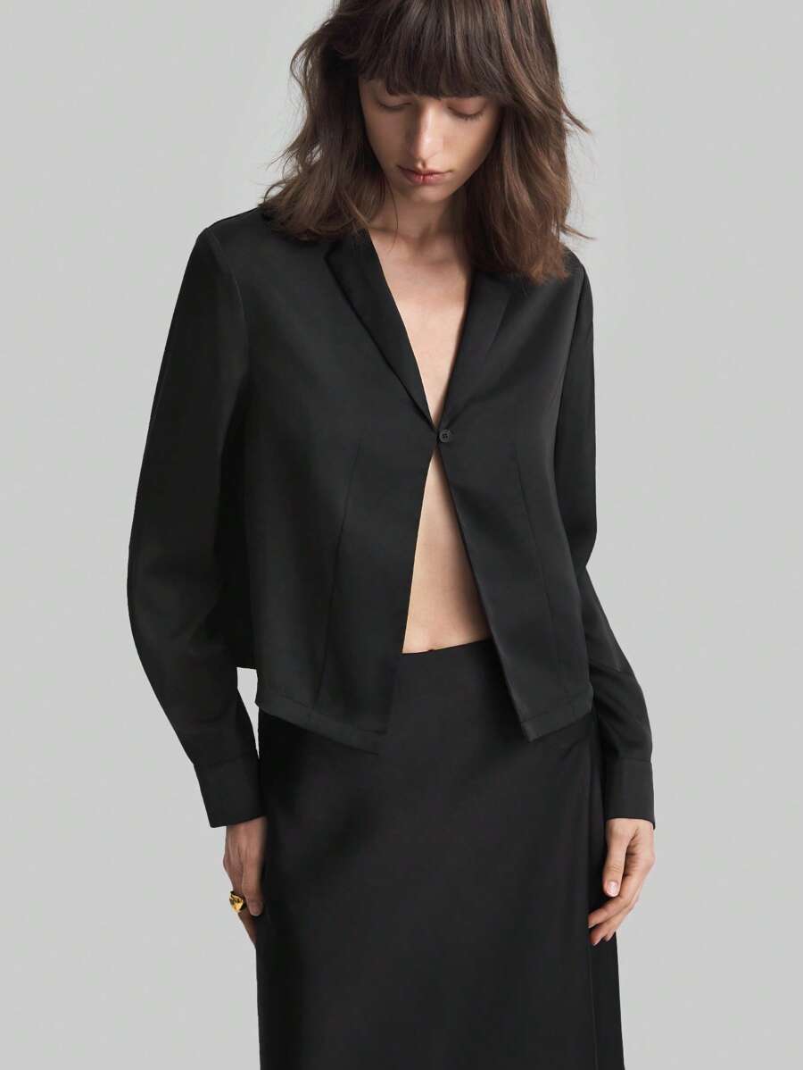Ontre Women's Shirt Solid Color Simple Fashion Casual Daily - Black - View 1