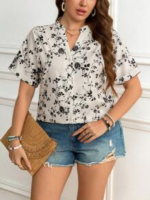 SHEIN LUNE Plus Size Short Sleeve Shirt Simple Fashion Casual Daily Summer Spring For Women Casual Business Casual Blouse Easter Vacation Boho Mother Day - Apricot - View 5