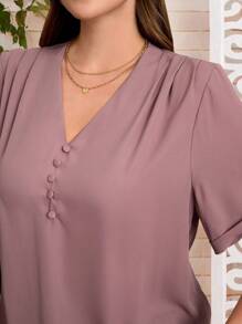 EMERY ROSE Plus Size Solid Color Short Sleeve Shirt, Minimalist Fashion Casual Everyday,Suitable For Summer,Summer Outfits For Women