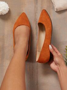 SHUZIA Stylish Sleek Design Brown Faux Suede Flat Ballet Heel Non Slip Point Toe Shoe - Brown - View 2