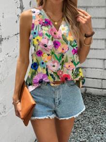 SHEIN LUNE 休闲花卉印花宽松大码衬衫，适合夏季