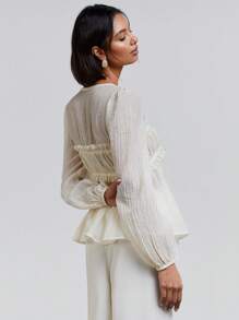 Athîral 女式纯色前系带长袖褶皱时尚衬衫