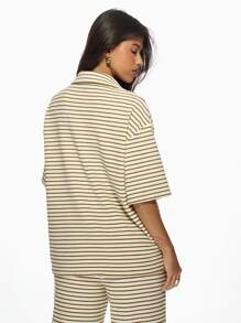 MISSGUIDED Striped Towelling Longline Shirt - Apricot - View 2