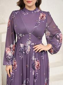 Veilorie Plus Size Women's Elegant Floral Print Long Arabian Style Dress - Dusty Purple - View 4