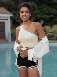 Hanevo One Shoulder High Elasticity Yoga Pilates Sports Tank Top, Asymmetric Backless Sportwear For Daily Wear - Yellow - View 4