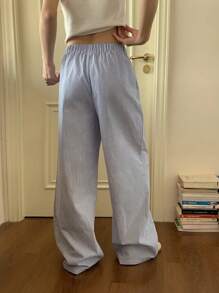 CovetEZ Women's Casual Striped Wide Leg Pants - Blue - View 2