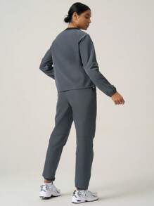 Easithlete 女士纯色拼布圆领长袖休闲宽松运动衫