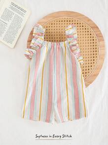 Cozy Pixies 女宝宝彩色条纹圆领无袖连身短裤休闲百搭