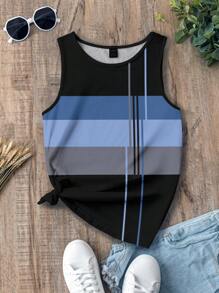 SHEIN LUNE 休闲条纹圆领修身女式背心，适合夏季 - 黑色 - 查看 5