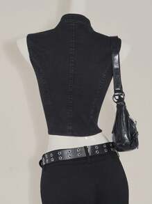 SHEIN ICON Women's Sleeveless Denim Tie-Front Crop Top, Y2k Clothes Women - Grey - View 5