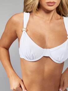 MISSGUIDED 珍珠装饰比基尼套装钢圈聚拢泳衣夏季海滩两件套泳衣装饰珍珠细节度假泳装度假装海滩派对泳池日