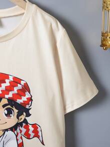 Tween Boy Cute Retro Pattern Loose Comfy Short Sleeve T-Shirt - Apricot - View 6