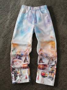 Manfinity EMRG Men's Figure Print Minimalist Casual Pants, Suitable For Leisure & Holiday - Multicolor - View 1