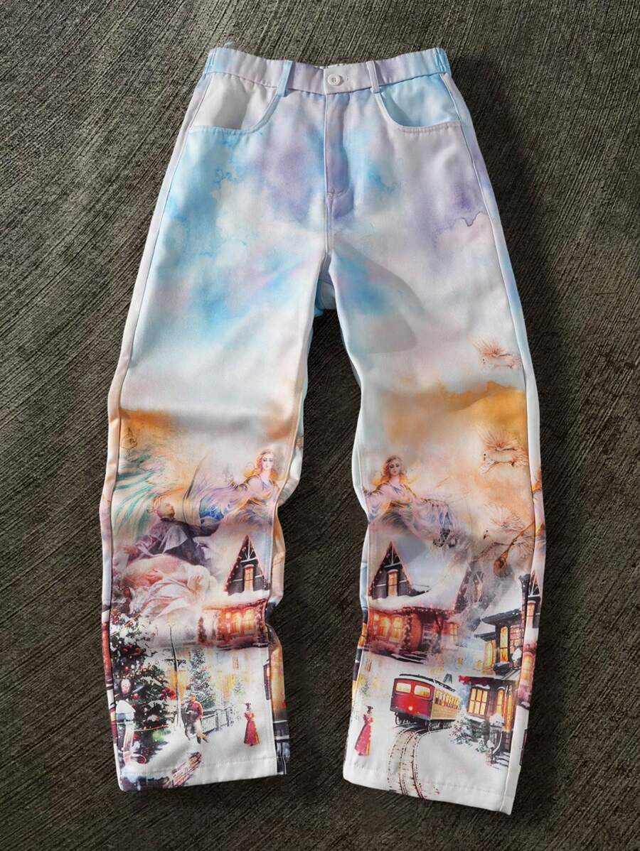 Manfinity EMRG Men's Figure Print Minimalist Casual Pants, Suitable For Leisure & Holiday - Multicolor - View 1