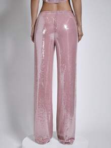 COSMINA 春夏女士优雅通勤派对粉色亮片直筒长裤 - 粉色 - 查看 2