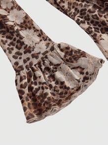 ROMWE Hippie Women Vintage Sheer Ruffled Tie Shirt - Khaki - View 4