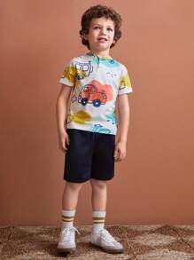 SHEIN Young Boys Colorful Cute Car Graphic Print Stripe T-Shirt - Multicolor - View 4