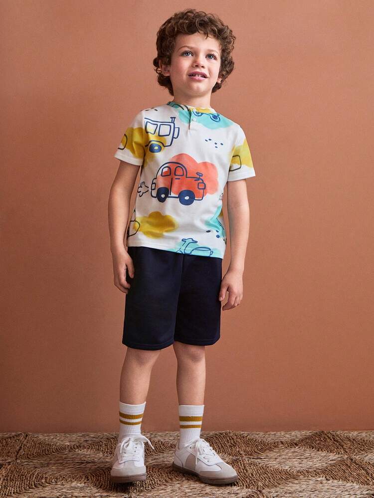 SHEIN Young Boys Colorful Cute Car Graphic Print Stripe T-Shirt - Multicolor - View 4