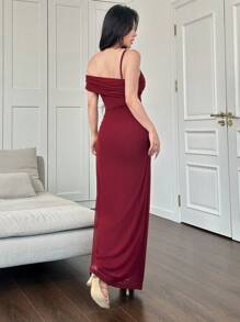 Modelyn 女士优雅褶饰不对称肩带腰部收紧派对连衣裙