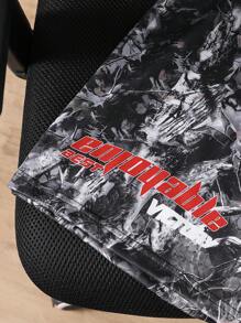 SHEIN 2 件套青少年男孩街头服饰黑色圆领短袖 T 恤，带字母和肖像图案，宽松落叶印花短裤套装，新夏季系列 - 彩色 - 查看 6