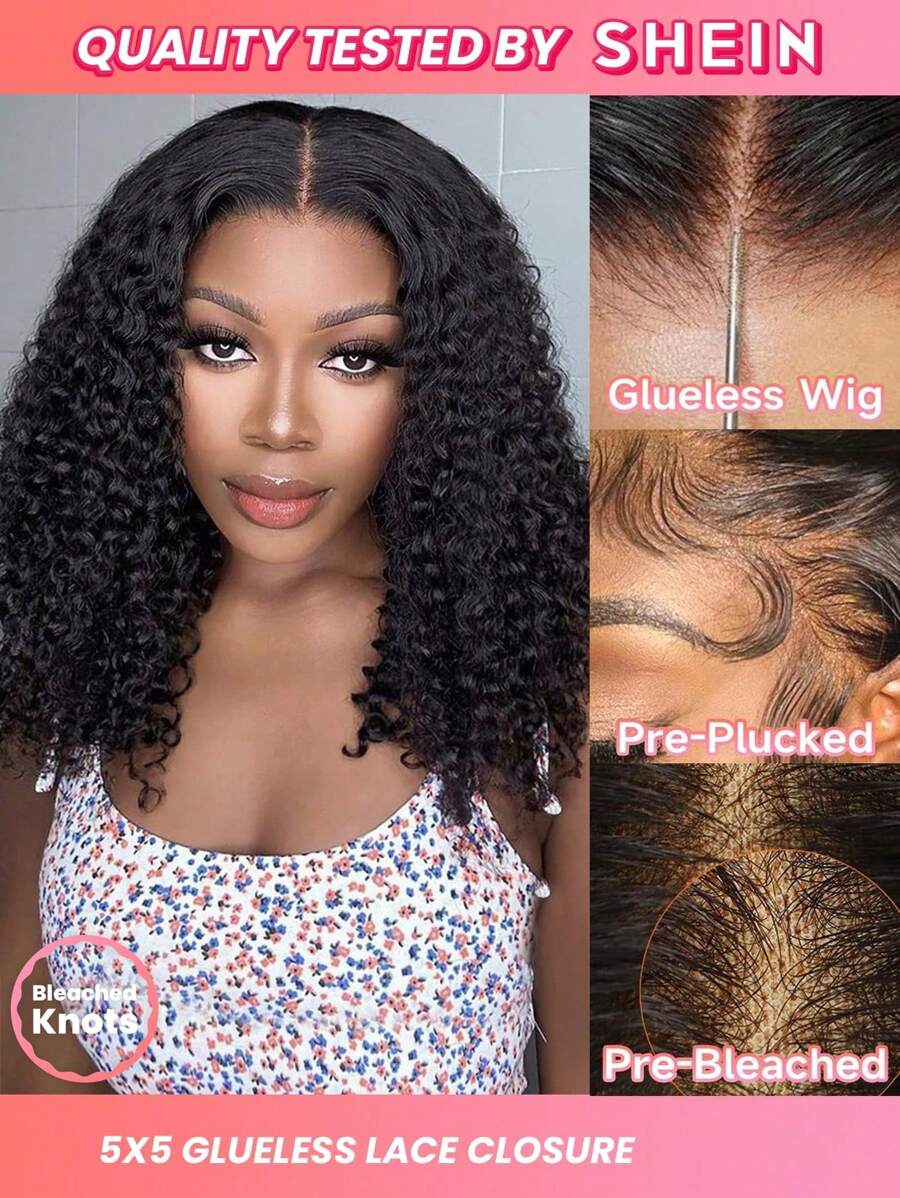 Glueless 5 X 5 Lace Closure Wig Curly Wave Pre Plucked Fuller Density Pre Bleached Human Hair Wig - SNatural - View 1