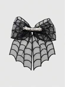 ROMWE 1 kẹp tóc nơ kiểu mạng nhện ren Gothic dành cho nữ, kẹp tóc móng vuốt lễ hội, kẹp tóc Halloween - màu đen - Xem 2