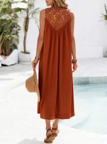 EMERY ROSE 女士长款纯色休闲连衣裙，简约时尚日常穿着 - 珊瑚橙 - 查看 5