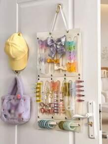 1pc Wall Mounted Foldable Jewelry Organizer Bag For Hair Clips, Ties, Headbands And Accessories Storage, Sunglasses Storage,Gift For Valentine's Day(S/M/L) - Beige - View 5