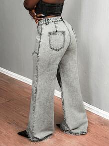 SHEIN Slayr Women's Pleated Pocket Wide Leg Loose Casual Jeans