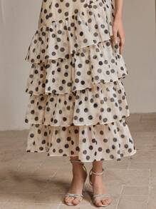 Anewsta 法式度假复古波尔卡圆点拼接吊带背心连衣裙配裤子，适合女士、太阳裙、夏季、海滩 - 彩色 - 查看 5