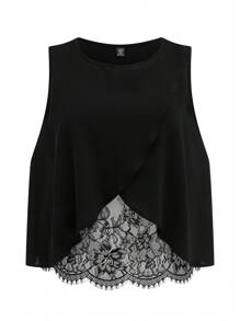 SHEIN Clasi Plus-Size Ladies' Woven Leisure Vacation Summer Two-Piece Set - Black - View 5