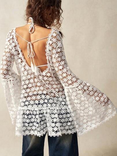 Bohemela Lace Backless Summer Vacation Mini Dress For Women