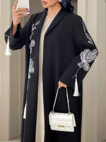 Al Najma Vestido de abaya largo con estampado floral elegante, abaya con apertura frontal elegante y modesta, vestidos de longitud completa modestos