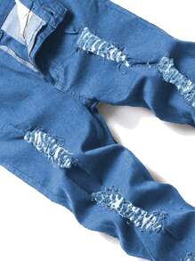 Manfinity Roughcore Men's Ripped Slim Fit Casual Pocket Denim Jeans, Versatile - Light Wash - View 6