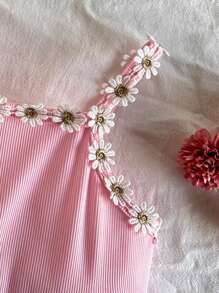 SHEIN 年轻夏季田园时尚无袖网眼连衣裙，适合家庭聚会、度假、派对和宴会 - 粉色 - 查看 4