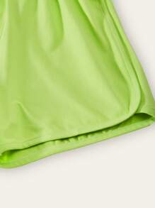 SHEIN Explorewe 2pcs/Set Girls Striped Lightweight Sweater And Shorts Set - Green - View 3
