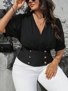 SHEIN Clasi Plus-Size Elegant Summer Woven Shirt For Women