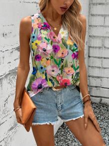 SHEIN LUNE 休闲花卉印花宽松大码衬衫，适合夏季