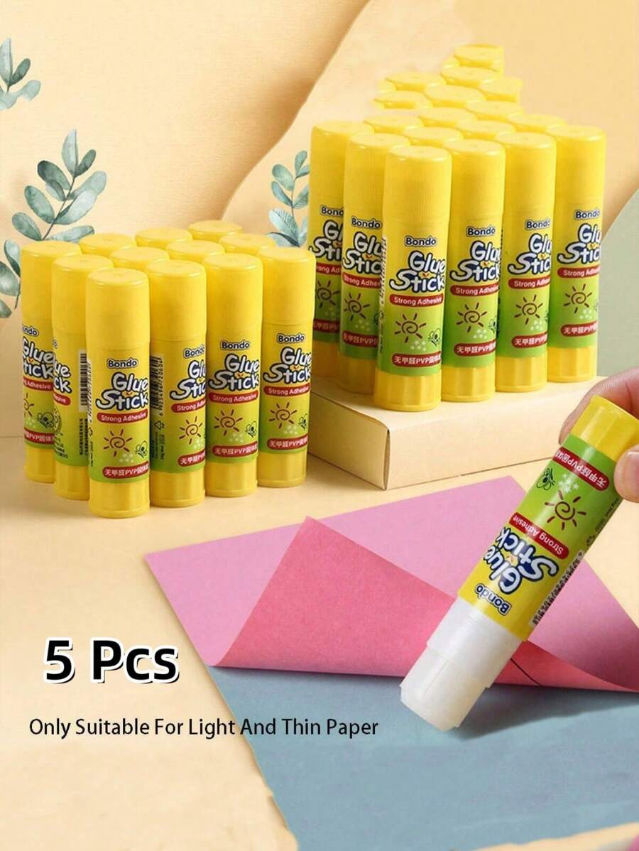 SHEIN 5pcs(9g) Pva Cartoon Solid Glue Stick For Office & Students Diy Handcraft Stationery, White Back To School