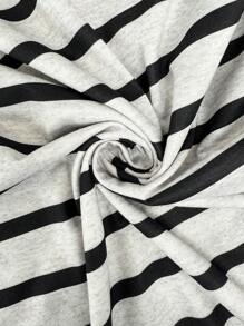 SHEIN LUNE 杏色 & 黑色条纹宽松休闲高领女式长裙 - 杏色 - 查看 5