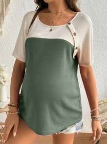 SHEIN Women's Simple Colorblock Nursing Top, Everyday Summer - Army Green - View 3