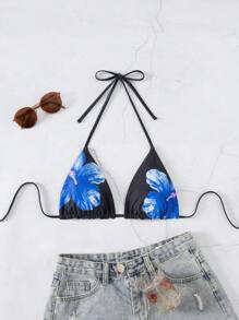 Swim Vcay 双面细肩带比基尼上衣，沙滩装夏季女式比基尼上衣 - 黑色 - 查看 3