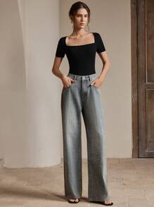 Anewsta Women's Oversized Casual Diamond-Studded Straight Leg Jeans - Blue - View 6