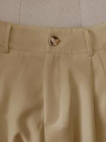 SHEIN PETITE Quần Short Thường Ngày Cho Nữ, Phong Cách Tối Giản, Mặc Hàng Ngày - Màu Khaki - Xem 4