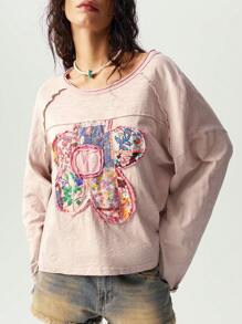 Bohemela 大码纯色针织圆领长袖宽松水洗 T 恤 - 淺灰色 - 查看 3